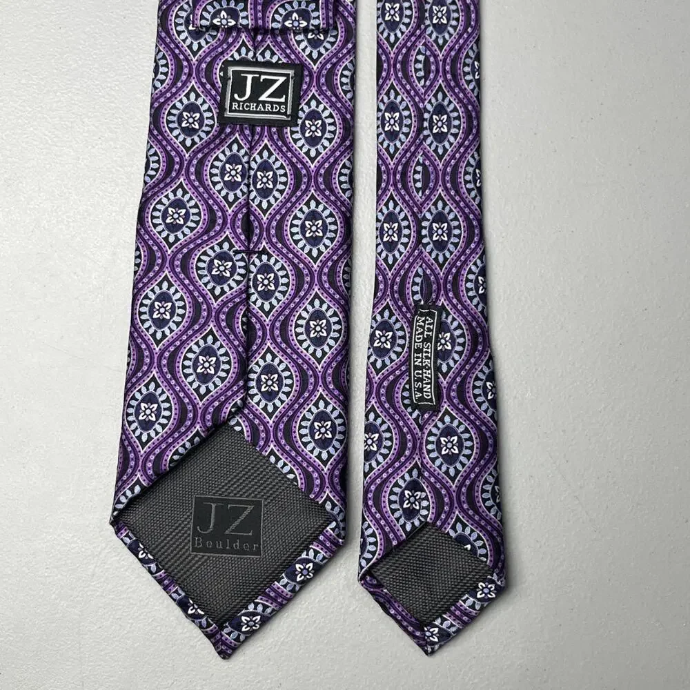 JZ Richards Boulder Silk Tie Purple Mens Designer Medallion Hand Made Necktie